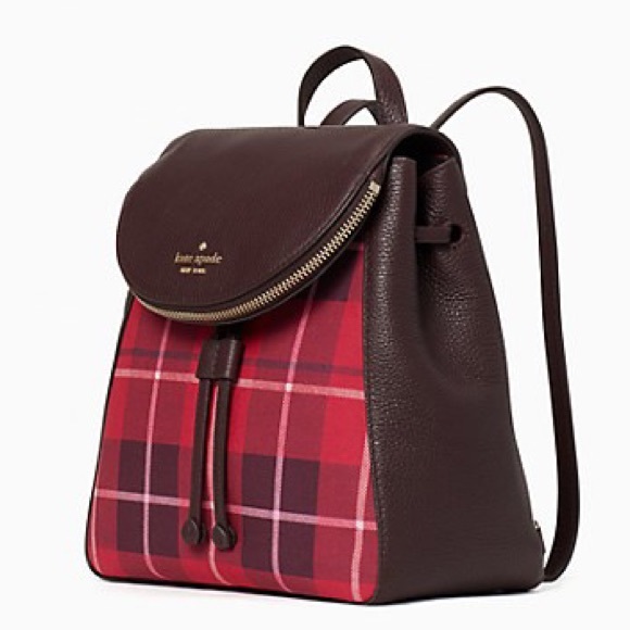 New💃Kate Spade leila plaid medium flap backpack - Picture 7 of 10